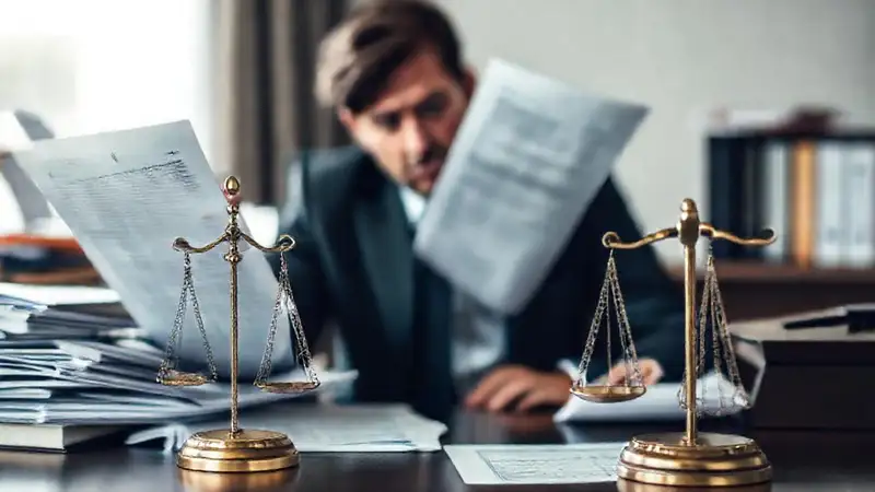 Un profesional lucha con documentos legales