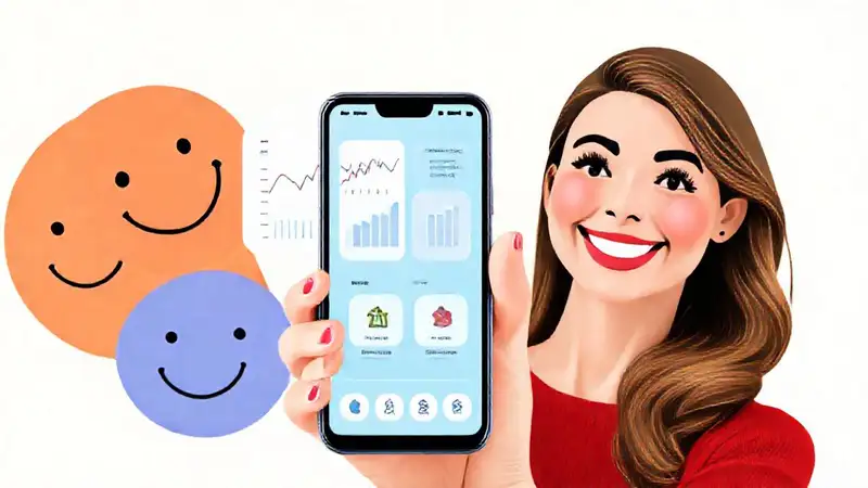 Una mujer confiada evalúa un banco digital