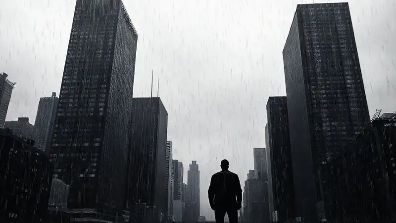 Ciudad oscura, solitario, y dramática