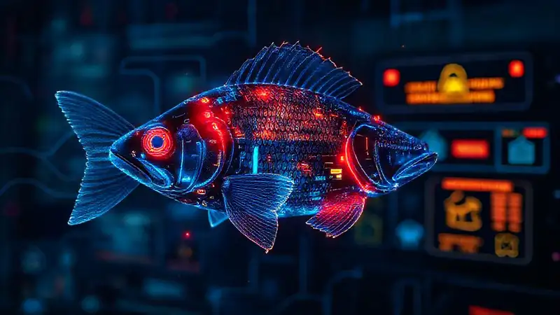 Peces cibernéticos proyectan advertencias digitales oscuras