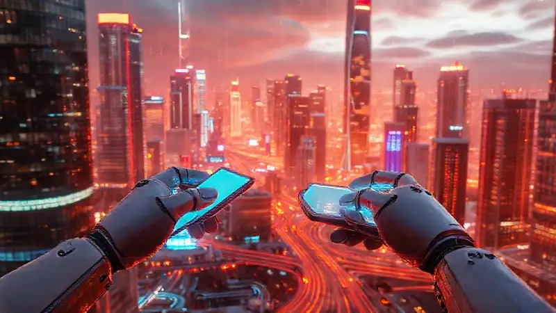 Ciudad futurista digitalmente brillante y conectada