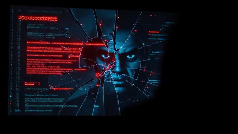 Amenaza digital: pantalla rota y peligro