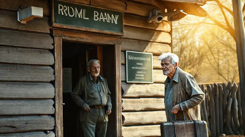 Un anciano revisa un banco rural