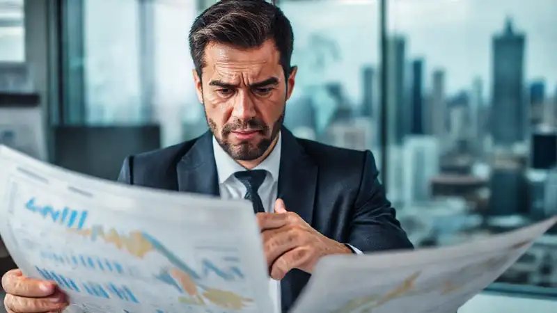 El expatriado revisa finanzas globales con estrés