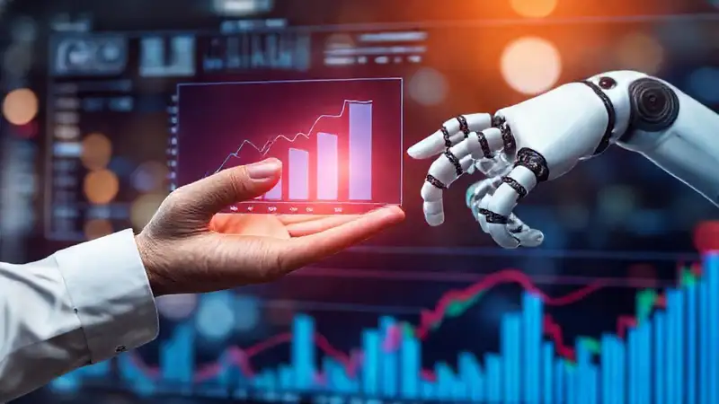 Interfaz digital presenta datos financieros abstractos