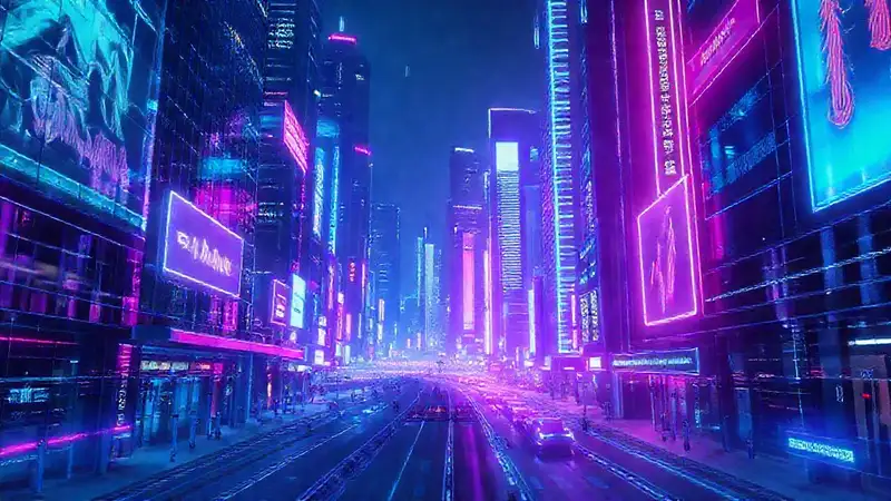 Ciudad futurista digital y vibrante