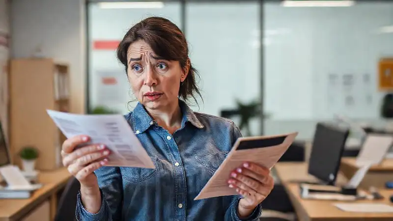 Una mujer confundida cancela su tarjeta
