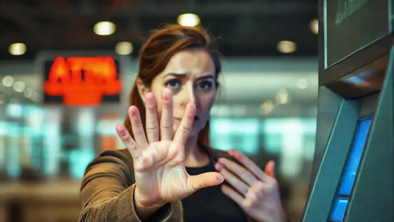 Una mujer ansiosa protege su información digital