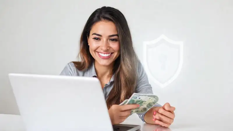 Una mujer sonríe con banca online segura