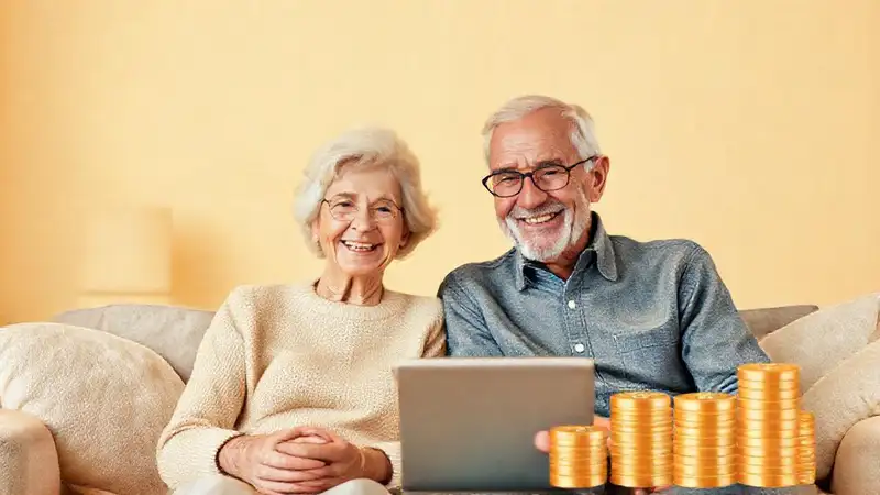 Ancianos felices y seguros en banca online