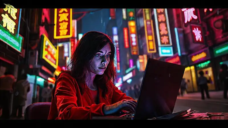 Ciudad cyberpunk vibrante y angustiosa