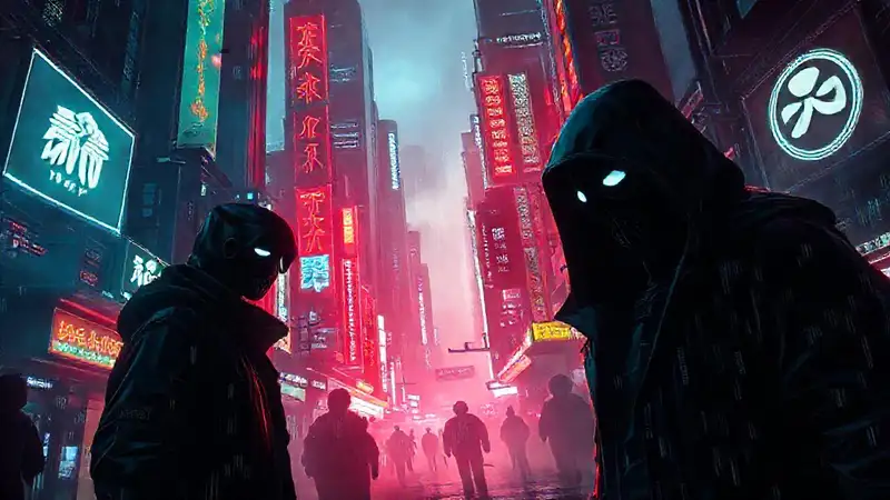 Ciudad cyberpunk oscura y futurista