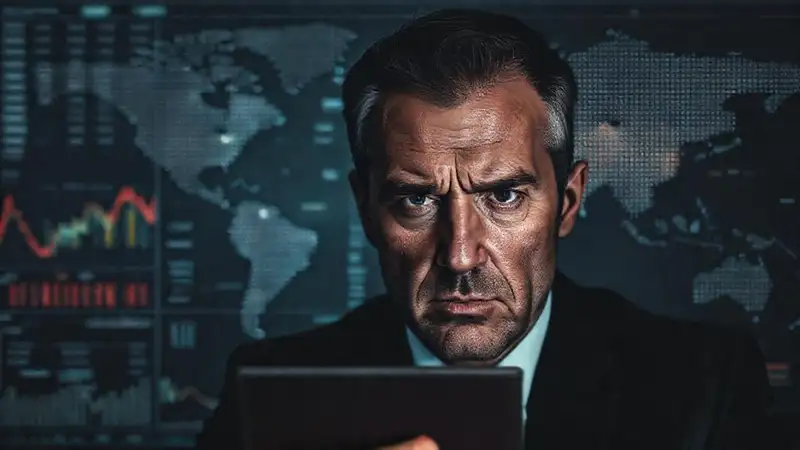 Un hombre de negocios estresado enfrenta desafíos globales