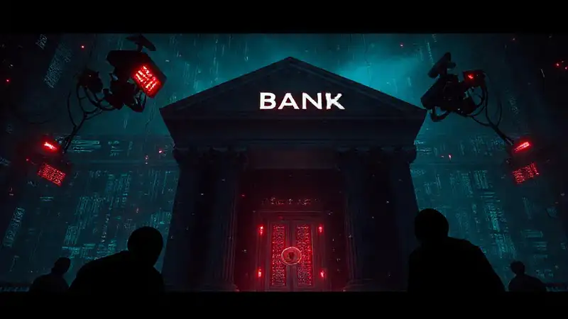 Un edificio sombrío controla datos financieros