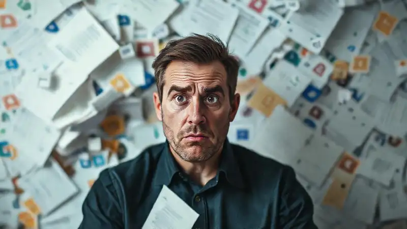 El hombre se siente abrumado por el caos digital