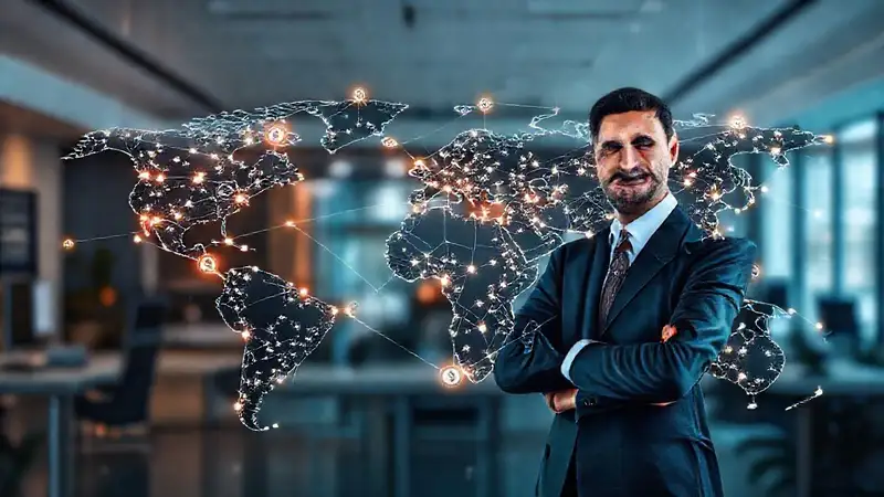 Un mapa global muestra datos financieros profesionales