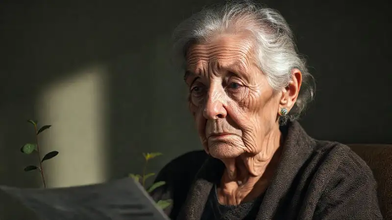 Una anciana refleja tristeza y pensiones