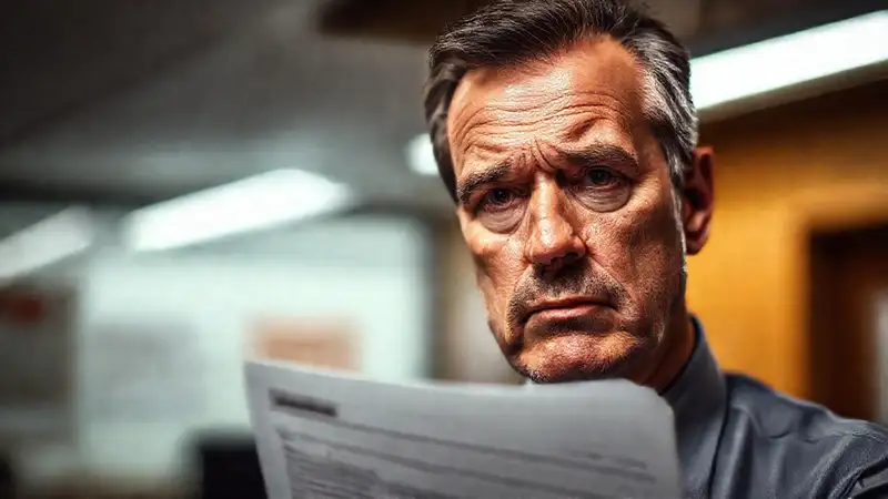 Un hombre serio revisa documentos legales