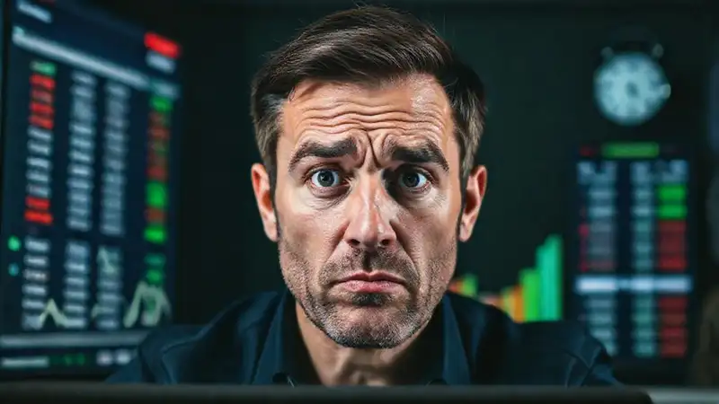 El hombre está frustrado con el banco online