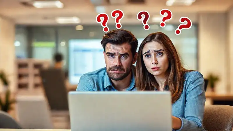 Pareja confundida ante banca online