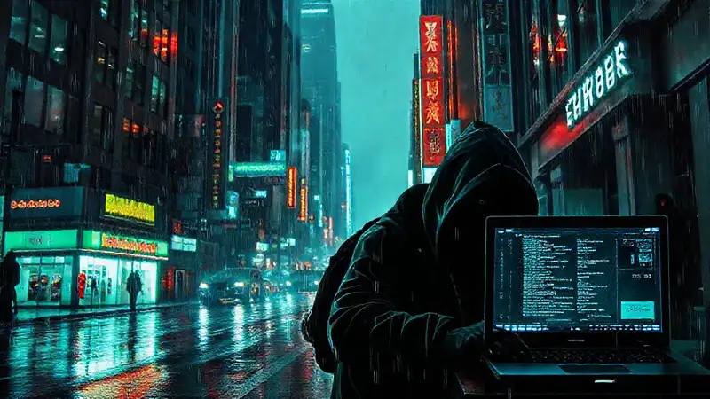 Ciudad cyberpunk lluviosa