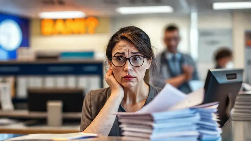Una mujer confusa busca ayuda financiera